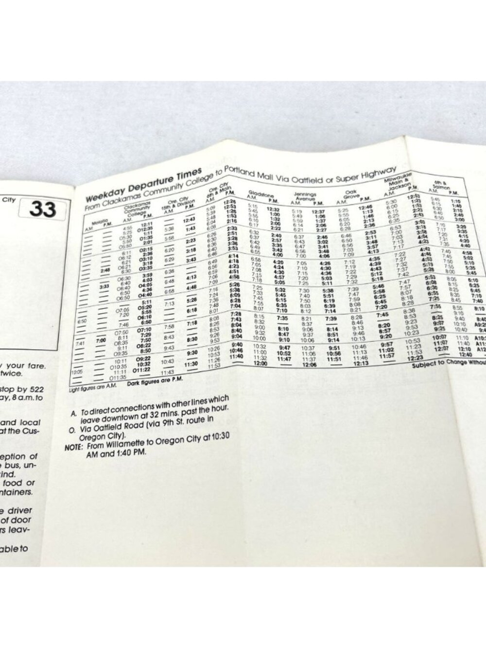 Tri Met Bus Schedule Map Portland OR Metro Bus Line 33 Oregon City 1980 - Picture 4 of 7